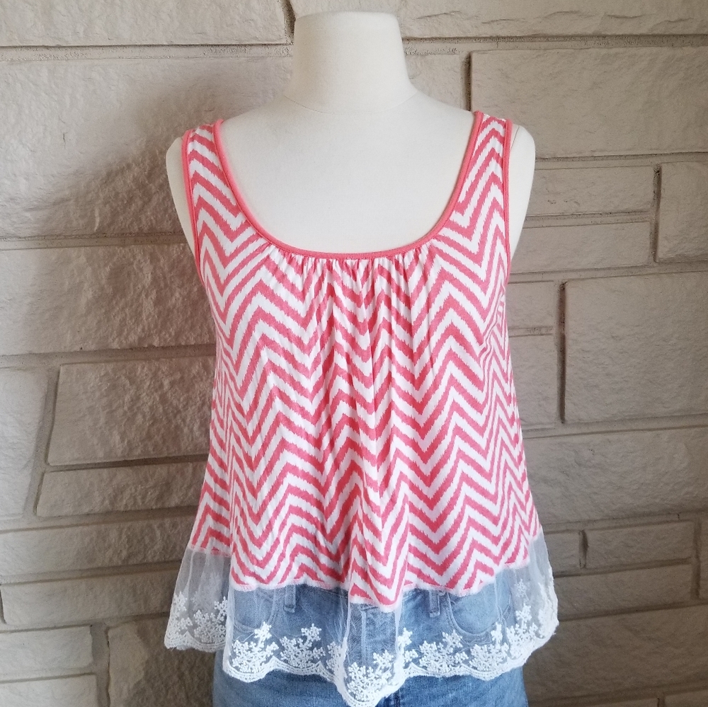 🎈BOGO! Charlotte Russe Lacey White Orange Chevron Tank